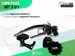 Promotivni plakat za Dentex sajamsku ponudu tvrtke Focus Dental. Prikazuje Lupe Plus Set 2 u 1: stomatološke lupe Eighteeth Brilliance i bežično svjetlo Eighteeth Wireless Z, uz istaknutu cijenu od 799 € s PDV-om.