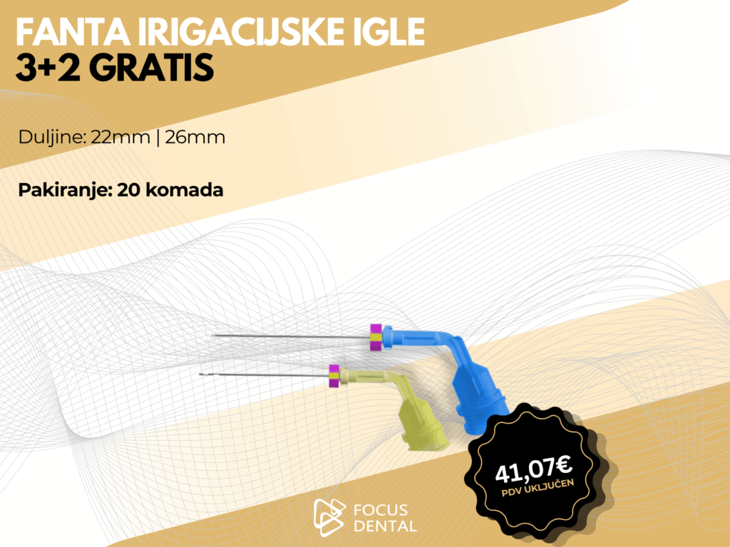 Promotivni banner za ljetnu akciju 3+2 gratis na sve Fanta irigacijske igle. Prikazano je više različitih modela. Cijena 41,07 eura.