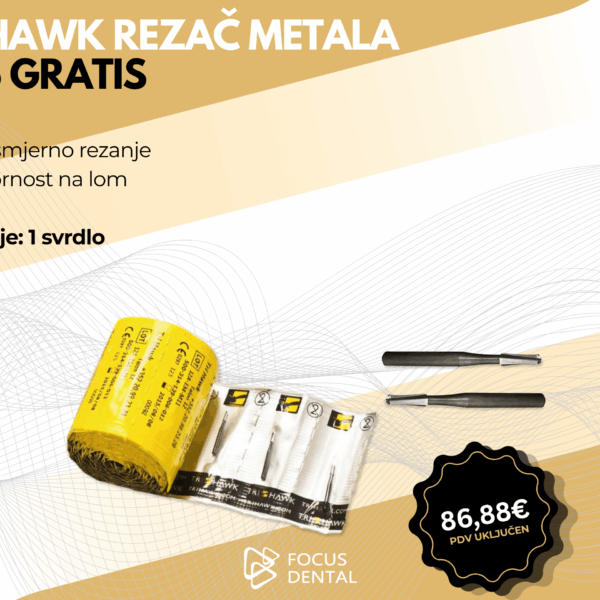 Ljetna akcija 10+5 gratis za Tri Hawk rezač metala. Prikazana su svrdla za rezanje mostova i krunica. Cijena 86,88 eura.