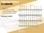 Ljetna akcija 2+1 gratis za Toboom stomatološka svrdla. Prikazani su različiti oblici instrumenata. Cijena 50 eura za 15 komada.