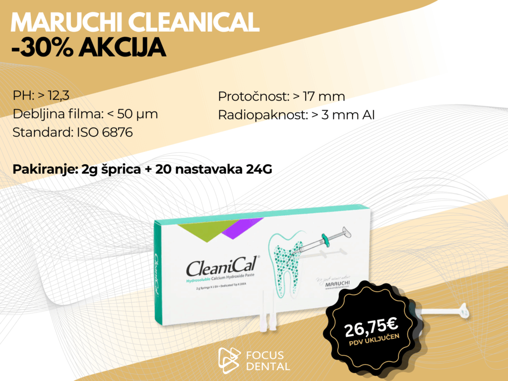 Ljetna akcija uz 30 posto popusta za Maruchi Cleanical. Prikazano je pakiranje koje sadrži 2g špricu s nastavcima. Cijena 26,75 eura.